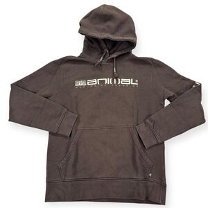 Animal Worldwide Freeride Hoodie Men's Medium Brown Spell Out Sleeve Pullover